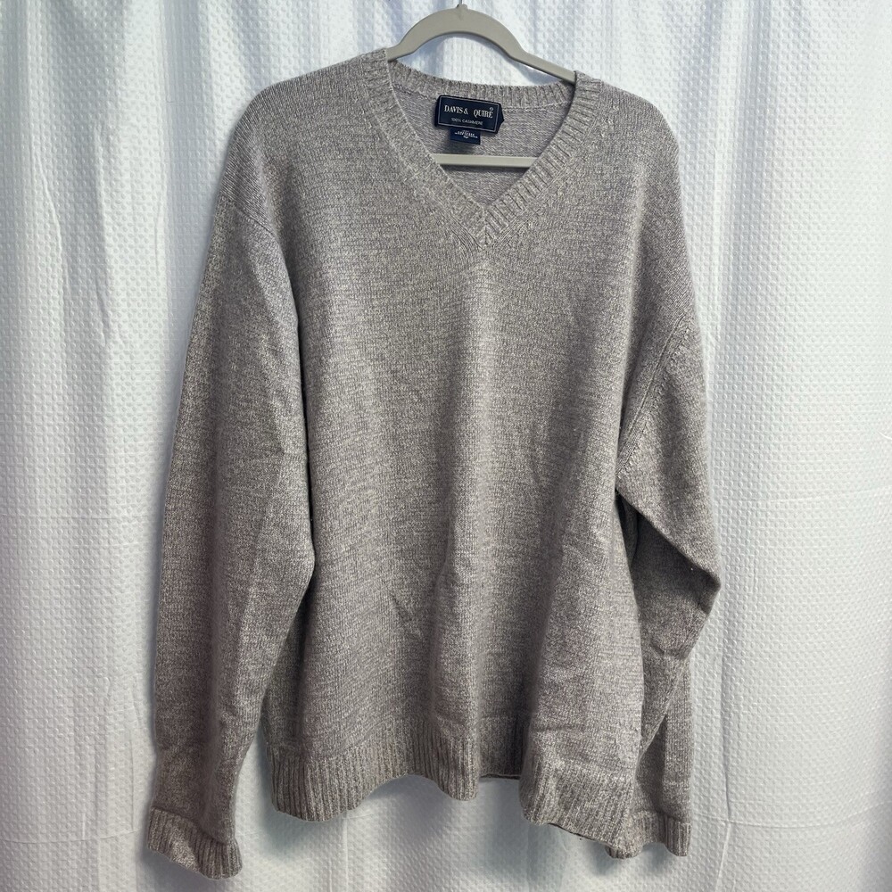 Davis & Squire 100% Cashmere Heathered Purple V Neck Sweater XL Classic